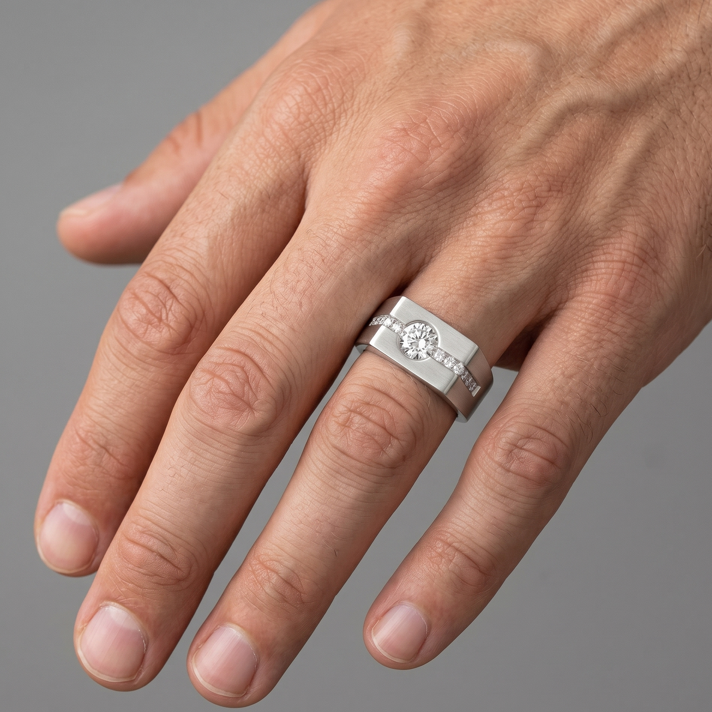 Luxury Men’s Round Lab Diamond Ring For Refined Brilliance