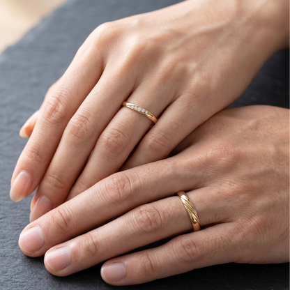 Yellow Gold Women’s Diamond Ring with Men’s Classic Band