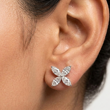 1.89 ct total marquise-cut lab-grown diamond earrings, featuring certified diamonds set in 14K hallmarked white gold—elegant, sustainable luxury jewelry with a graceful silhouette and customizable options in 9K, 18K gold, or 950 platinum.