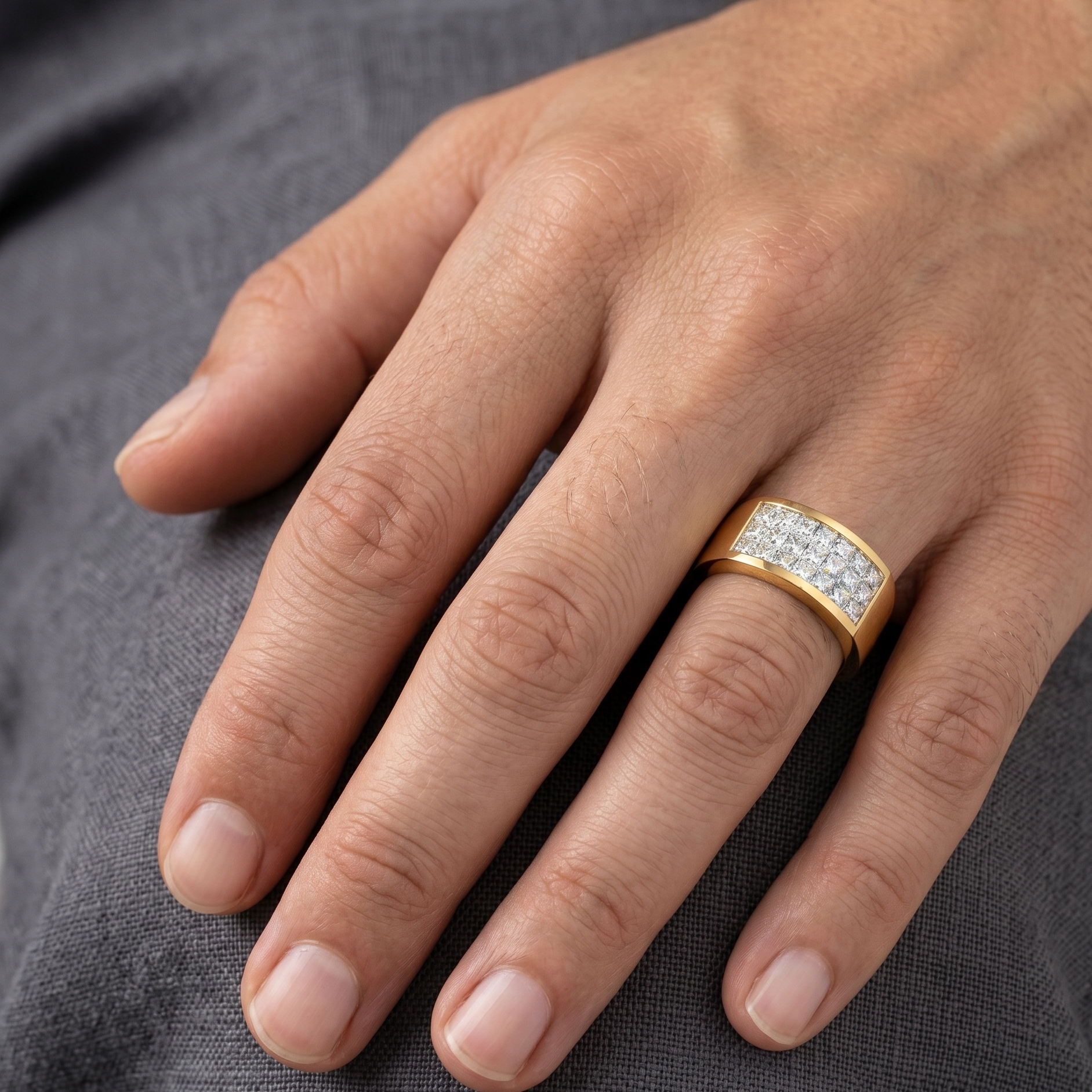 Princess-Cut Lab-Grown Diamond Men's Ring In Yellow Gold