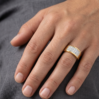 Princess-Cut Lab-Grown Diamond Men's Ring In Yellow Gold