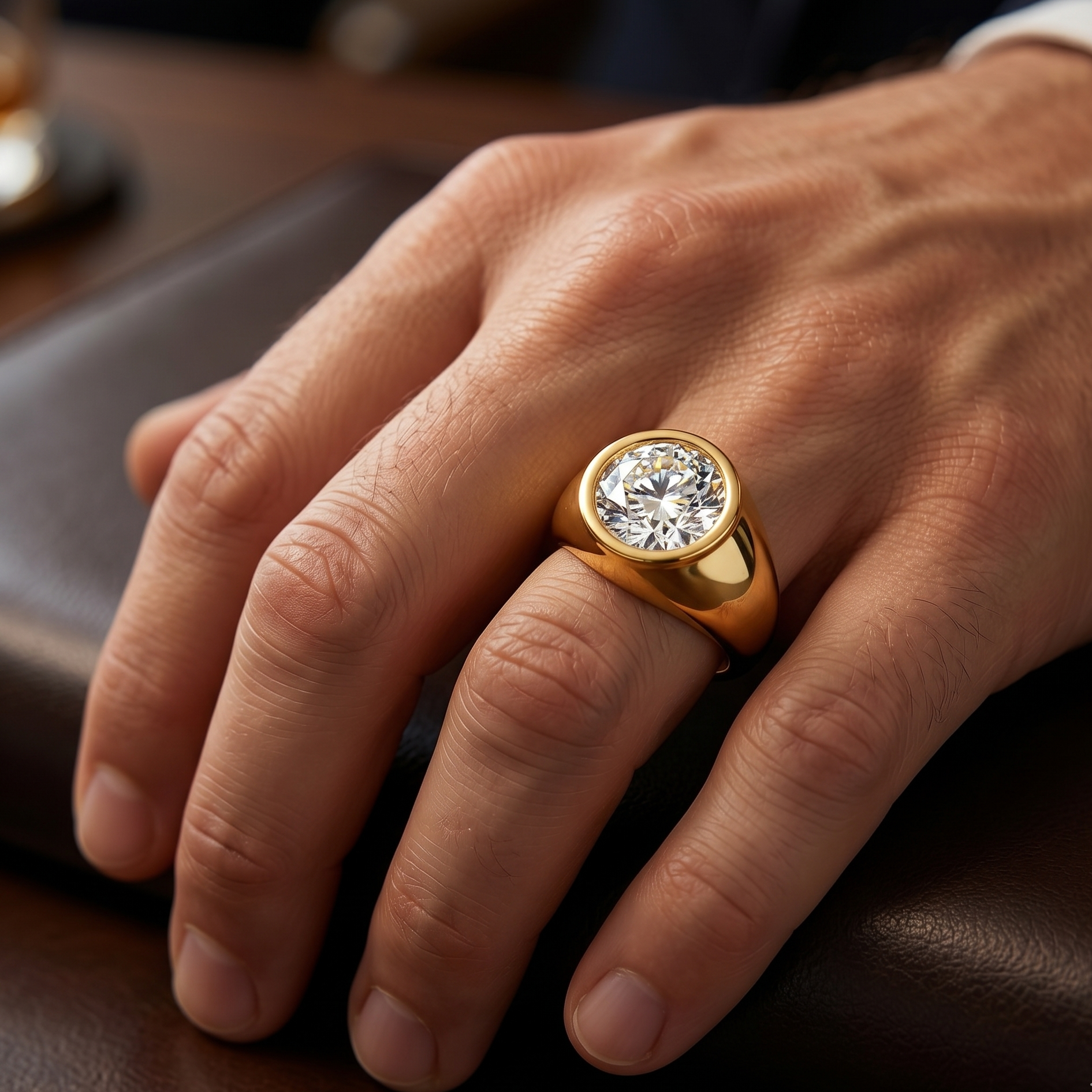 Yellow Gold Men’s Band With Certified Round Solitaire Showcase