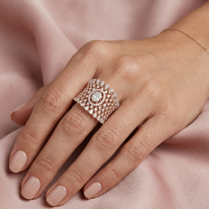 Beautiful Rose Gold Cocktail Ring With Round