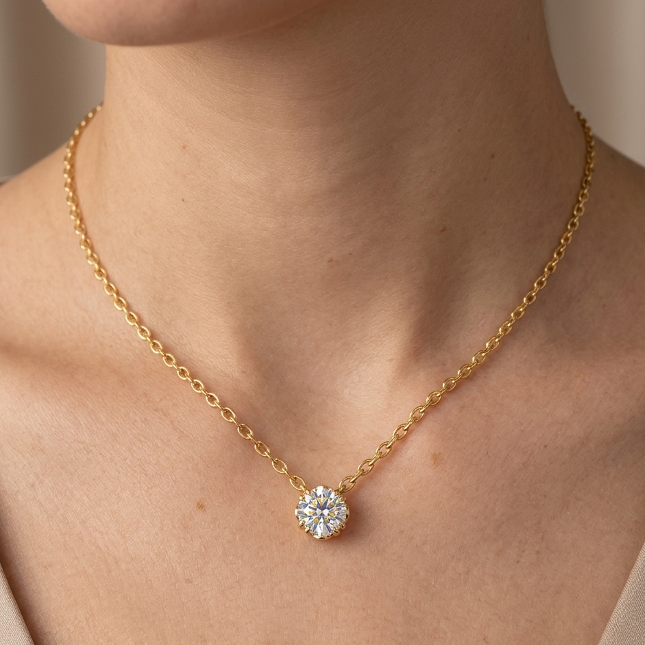 1 Ct Round Cut Lab-Grown Diamond Pendant Yellow Gold