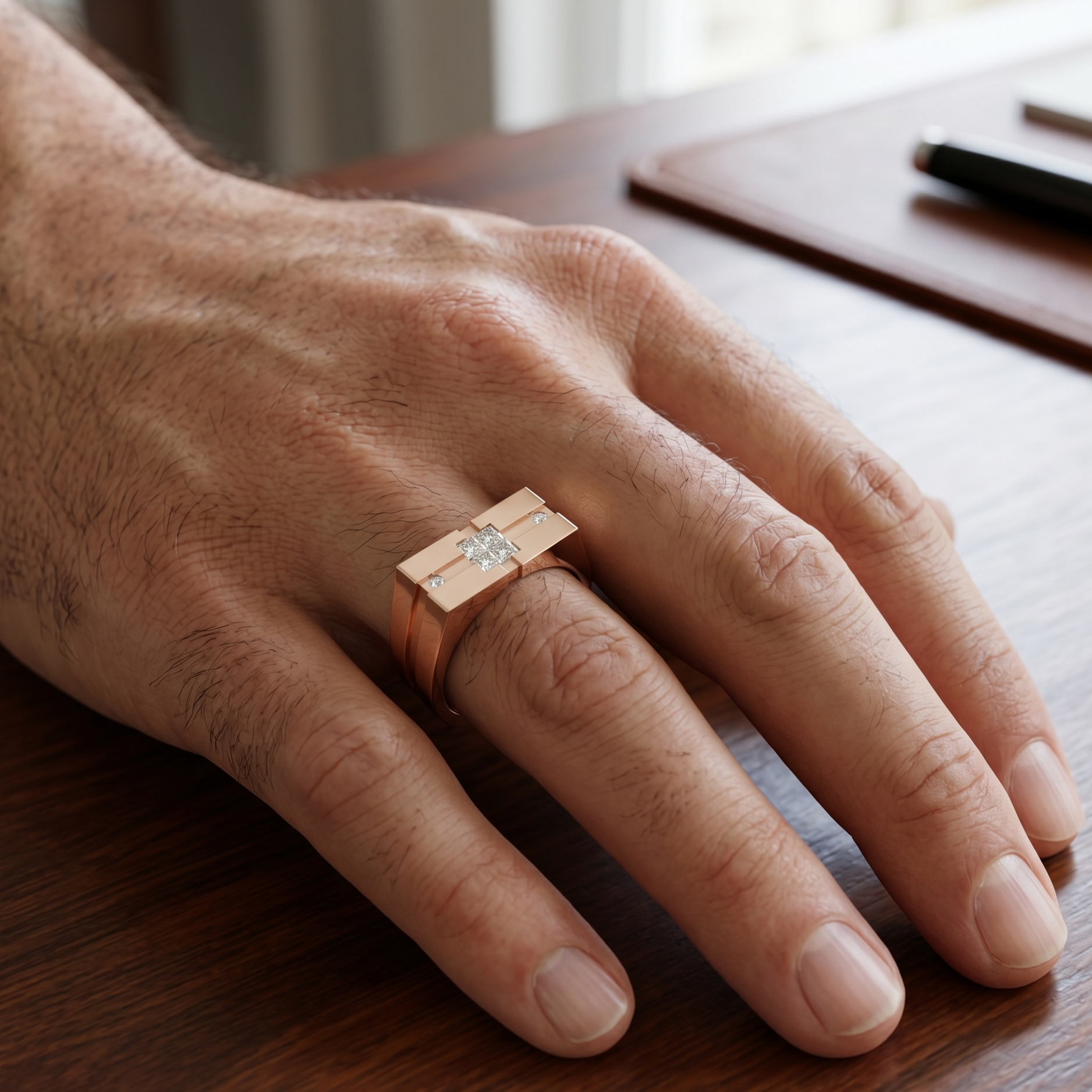 Rose Gold 0.22 Carat Mixed-Cut Lab Diamond Men’s Ring 