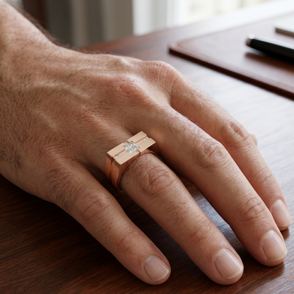 Rose Gold 0.22 Carat Mixed-Cut Lab Diamond Men’s Ring 