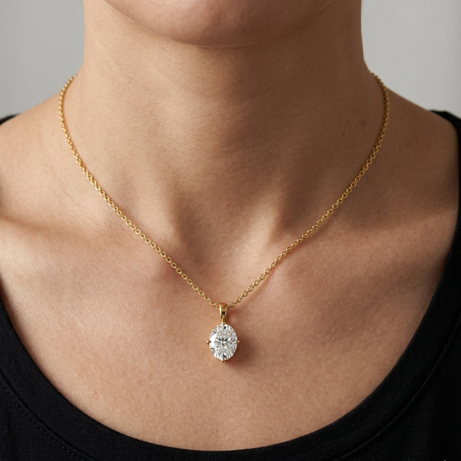 1 Ct Oval Cut Certified Lab-Grown Diamond Pendant Yellow Gold