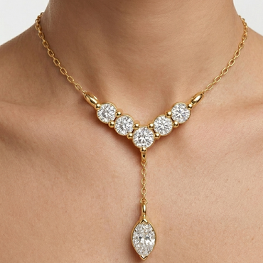 Sparkling Round Marquise Diamond Pendant Yellow Gold