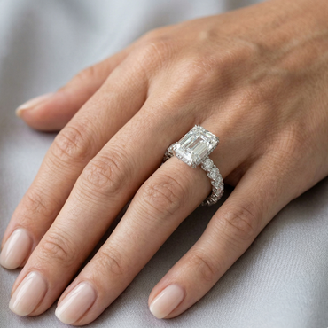  Emerald-Cut Lab-Grown Diamond Hidden Halo in 18K White Gold
