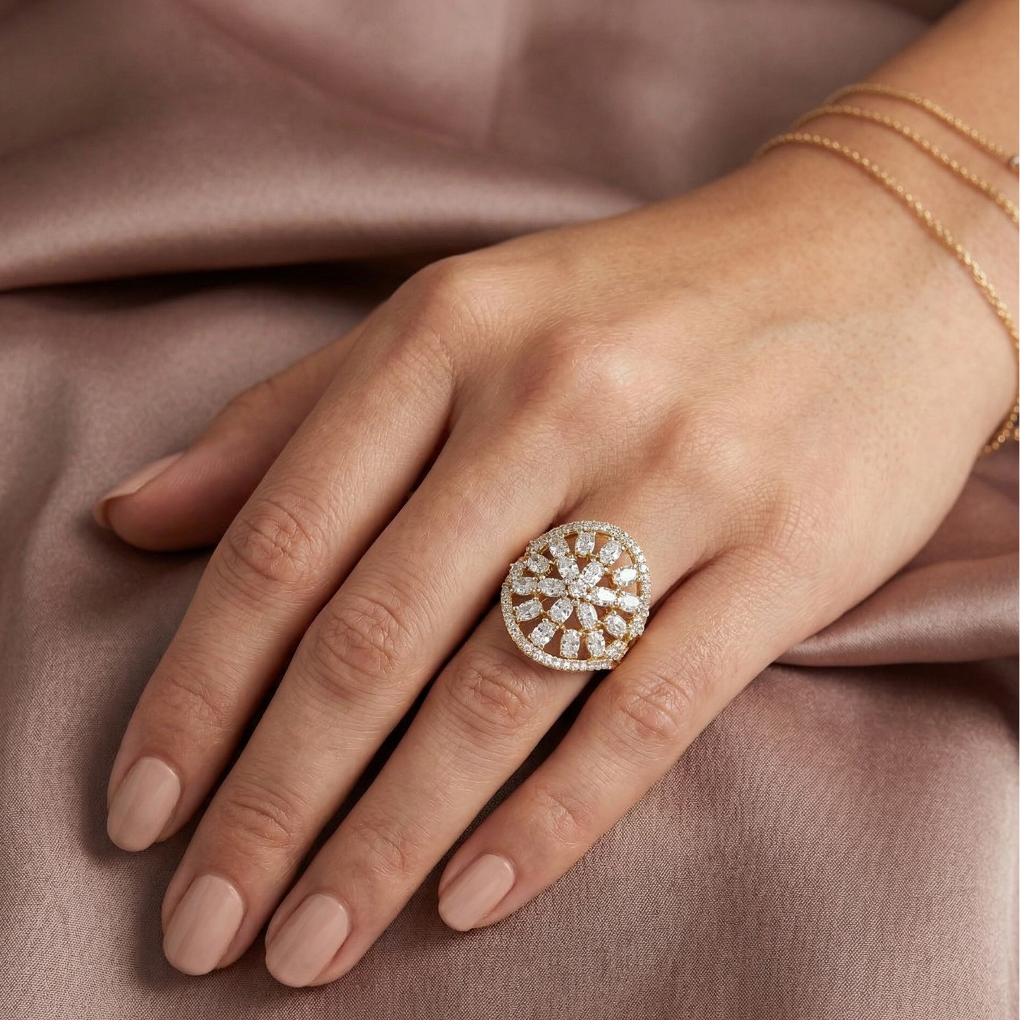 yellow gold statement ring Oval & Round lab diamond