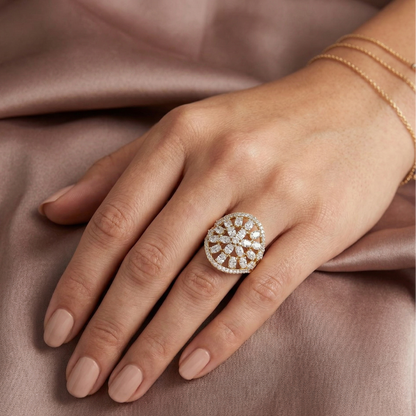 yellow gold statement ring Oval & Round lab diamond