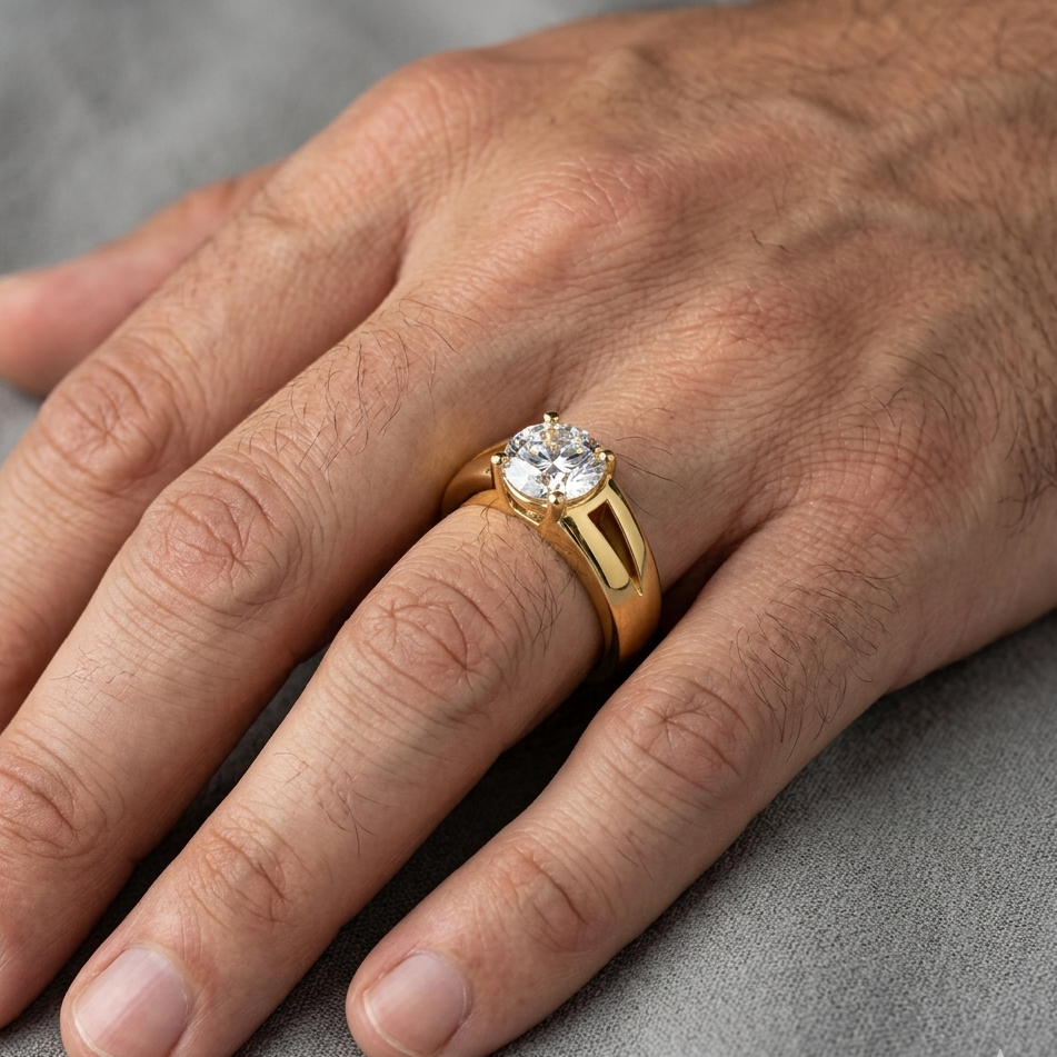 Yellow Gold ring with a Round cut diamond 