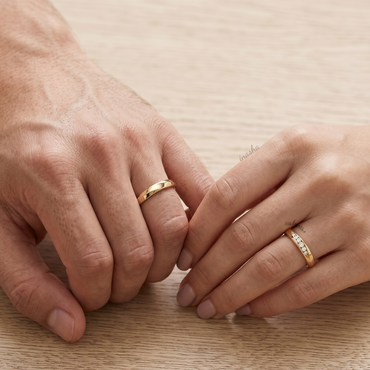Yellow Gold Women’s Diamond Ring & Men’s Plain Band