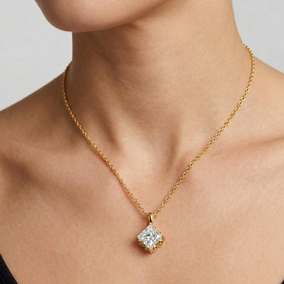 Igi Certified Princess-Cut Lab-Grown Diamond Pendant In 18K Yellow Gold