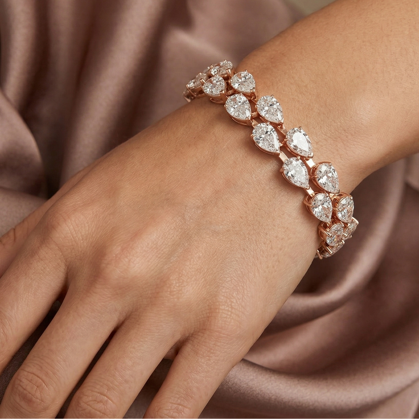 Beautiful  Pear Diamond Tennis Bracelet Rose Gold