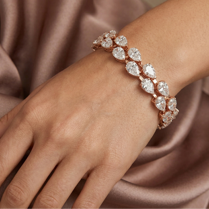 Beautiful  Pear Diamond Tennis Bracelet Rose Gold