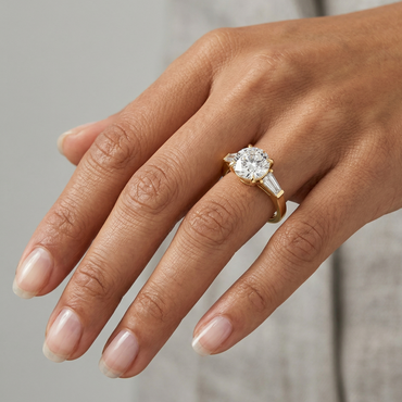 Blush Yellow Gold Ring With Hallmarked Round And Baguette Lab Diamond Detail