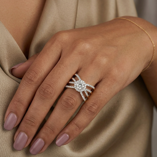 yellow gold round diamond cocktail ring for a luxurious