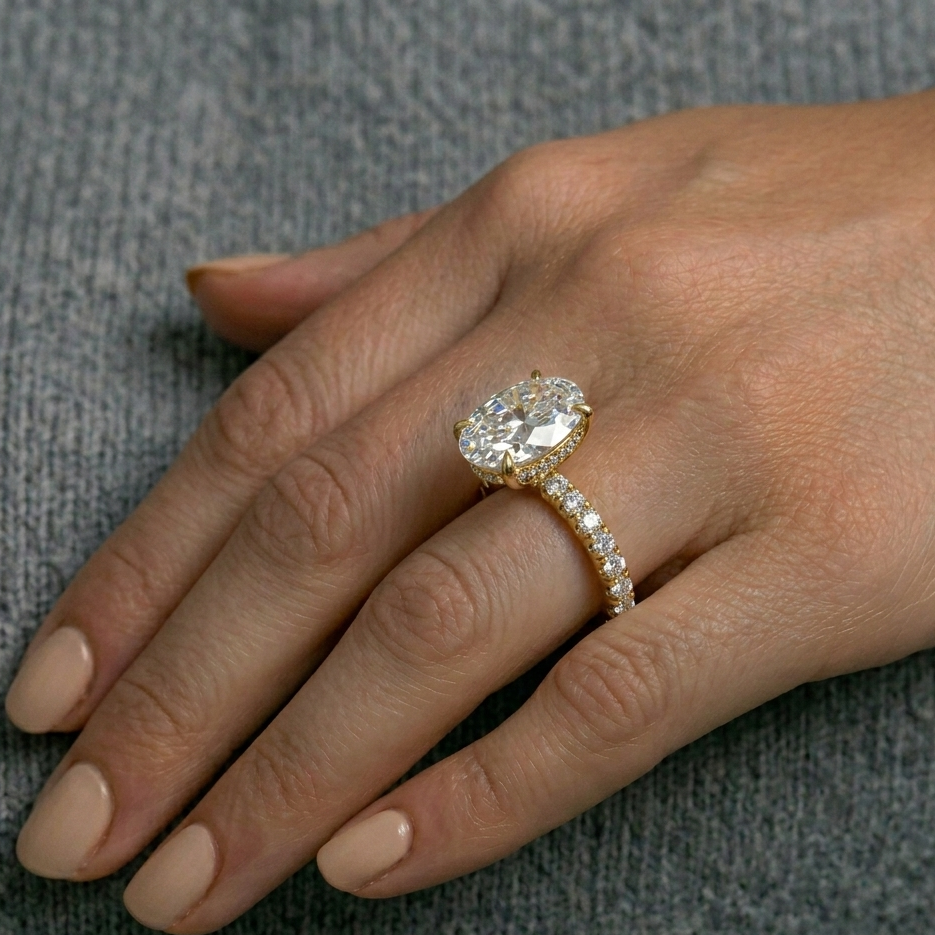 Yellow Gold Engagement Ring Featuring Oval Lab Diamond