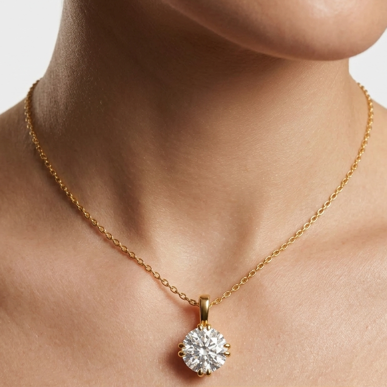 1 Ct Round Cut Lab-Grown Diamond Pendant Yellow Gold