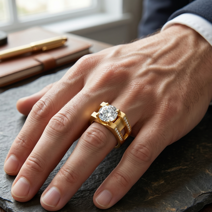 Yellow Gold Men’s Statement Band With Certified Ring