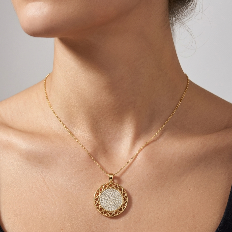 1.20 Carat Round Cut Lab-Grown Diamond Pendant in Yellow Gold