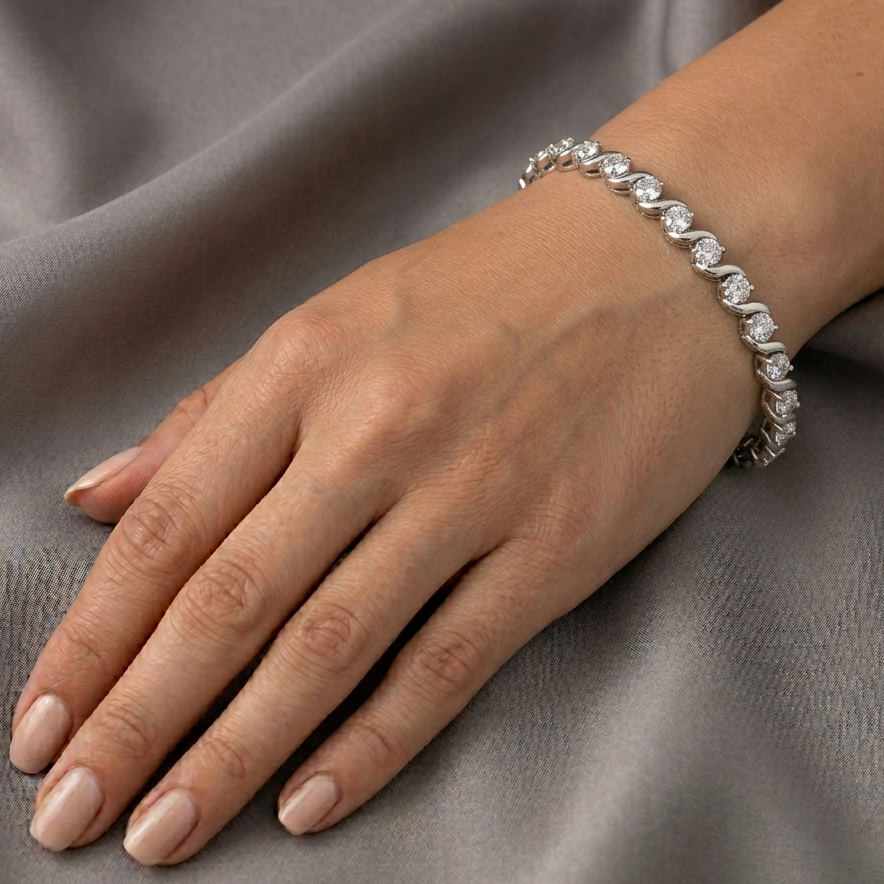  Certified Lab-Grown Diamond Tennis Bracelet White Gold in Round Cut