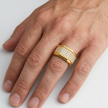 Yellow Gold Men’s Statement Band With Certified 1.2Ct Round Solitaire