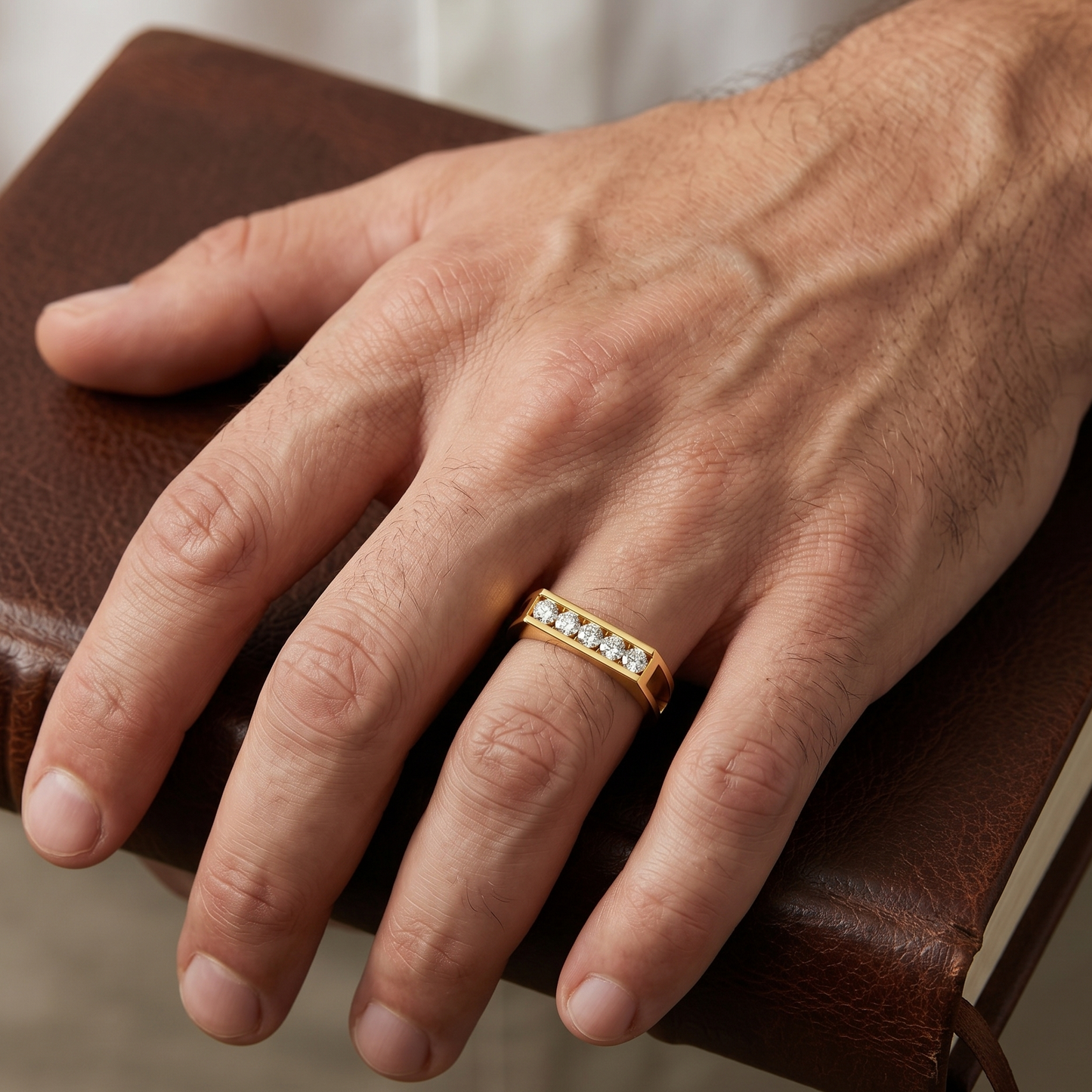 Yellow Gold Men’s Statement Band With Certified 