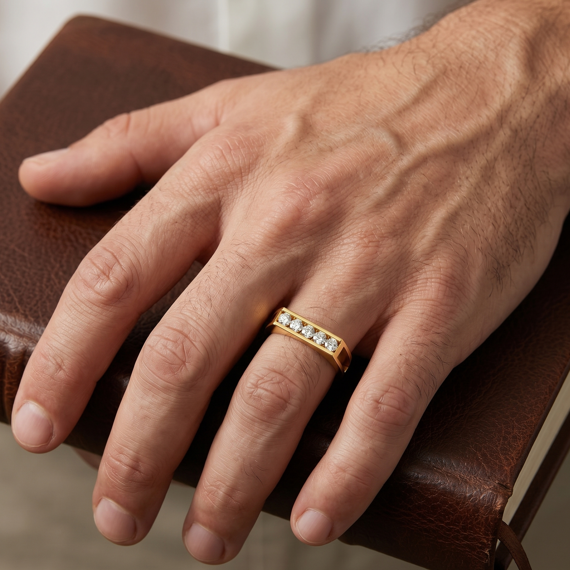 Yellow Gold Men’s Statement Band With Certified 