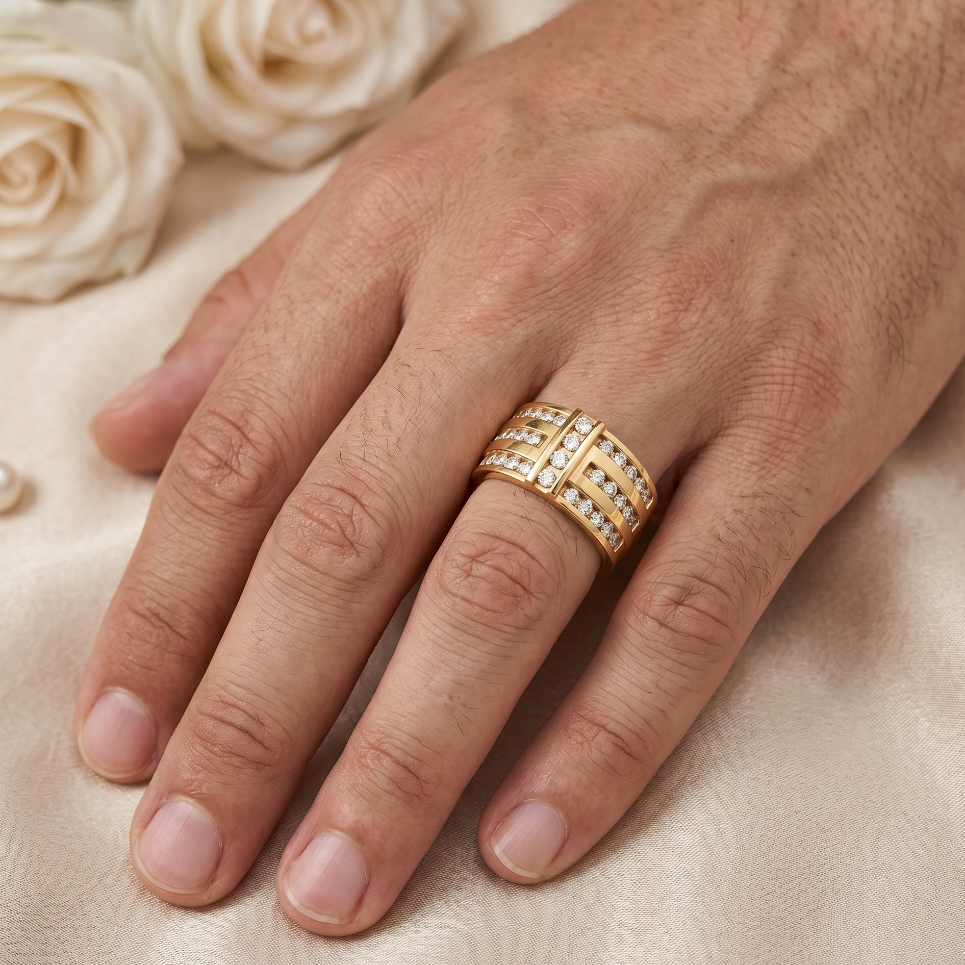 Yellow Gold Men’s Round Lab Diamond Ring For Maximum Brilliance