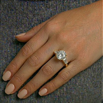 Yellow Gold Three-Stone Ring Featuring Certified