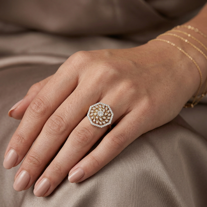 Yellow Gold Cocktail Ring With Gli Certified Round-Cut 