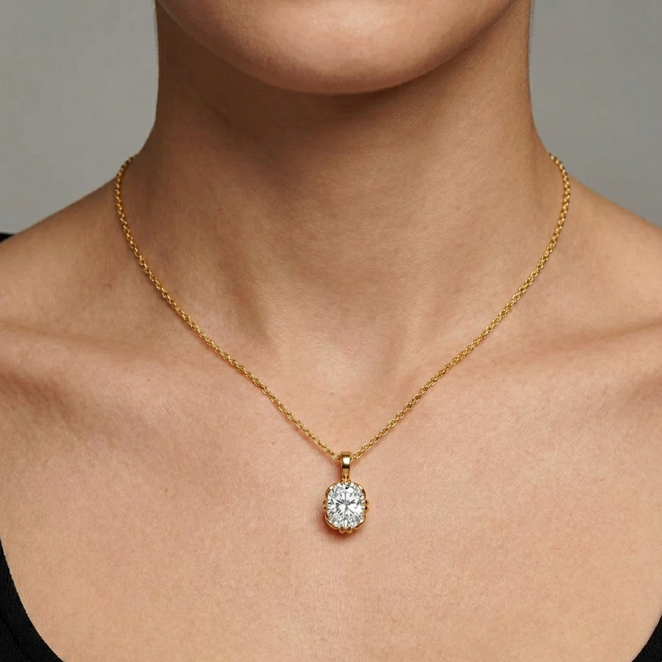 Oval Lab Diamond Solitaire Pendant In Yellow Gold