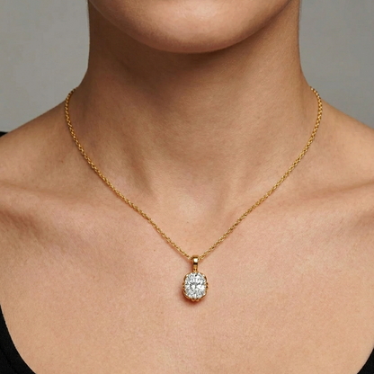 Oval Lab Diamond Solitaire Pendant In Yellow Gold