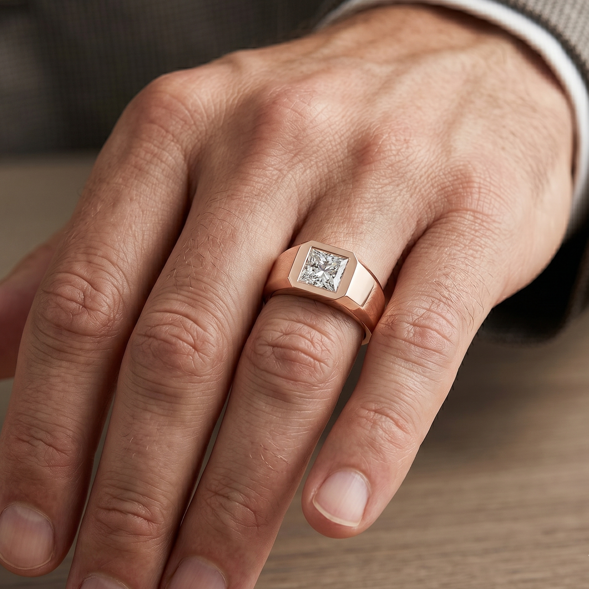 Rose Gold Princess-Cut Lab-Grown Diamond Men’s Band