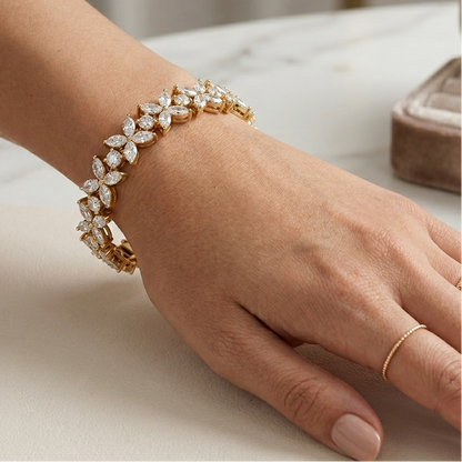 Yellow Gold Marquise & Round Cut Lab-Grown Diamond Bracelet 