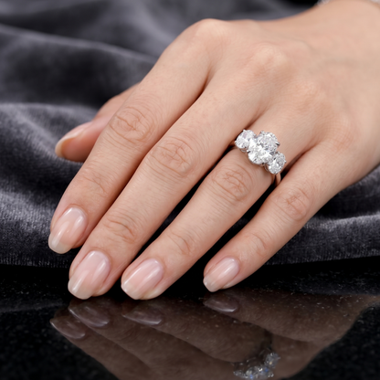 White gold lab grown diamond three stone ring