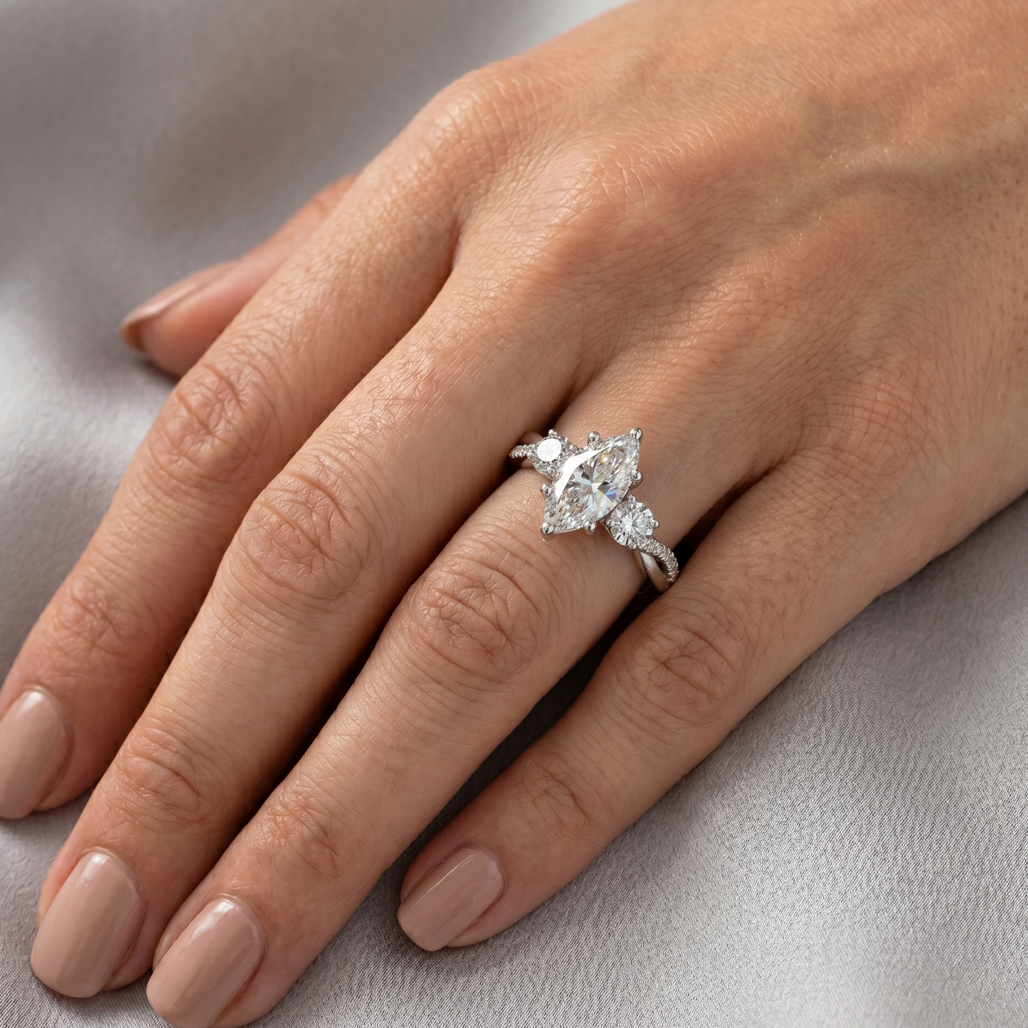 Luxury lab grown marquise cut diamond ring white gold