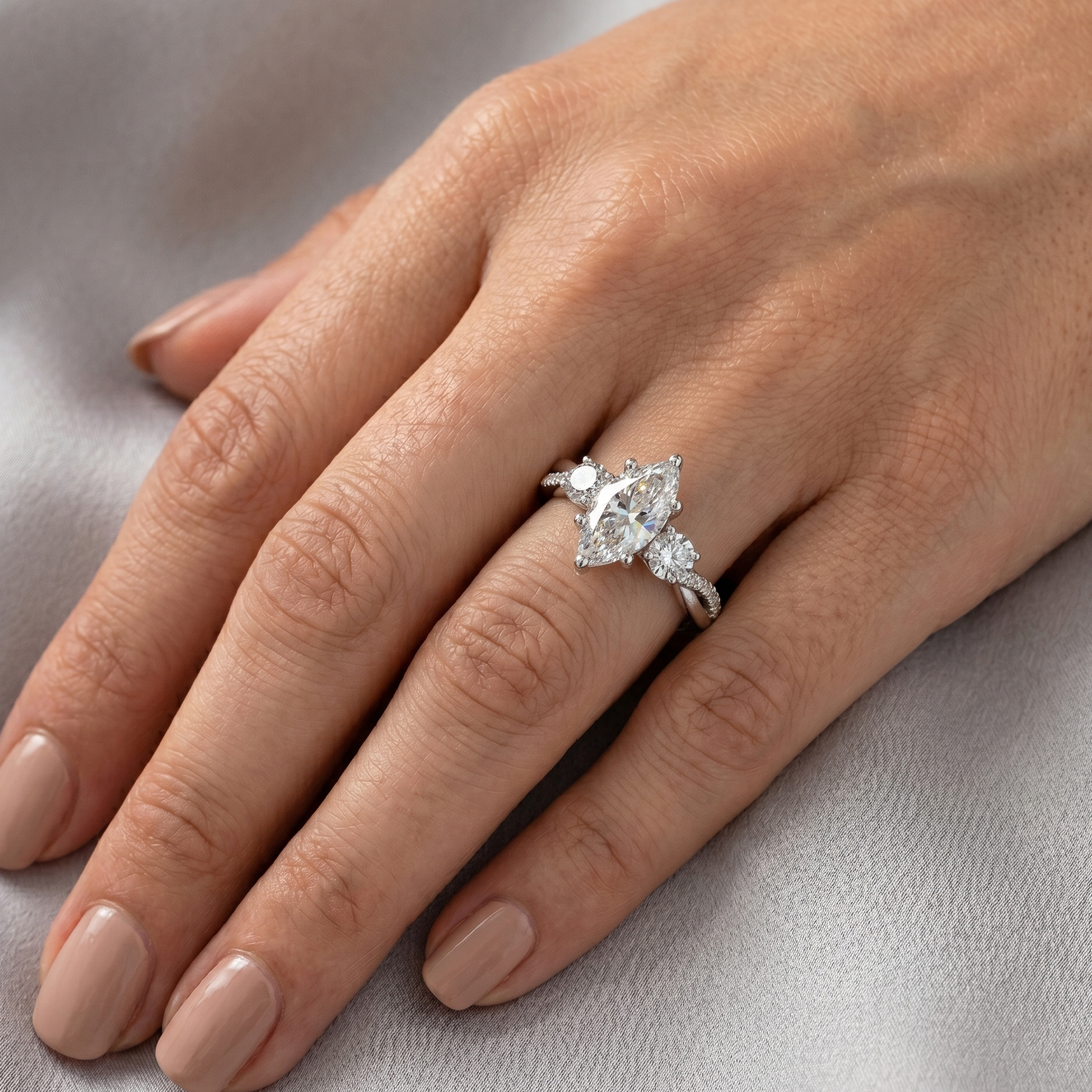 Luxury lab grown marquise cut diamond ring white gold