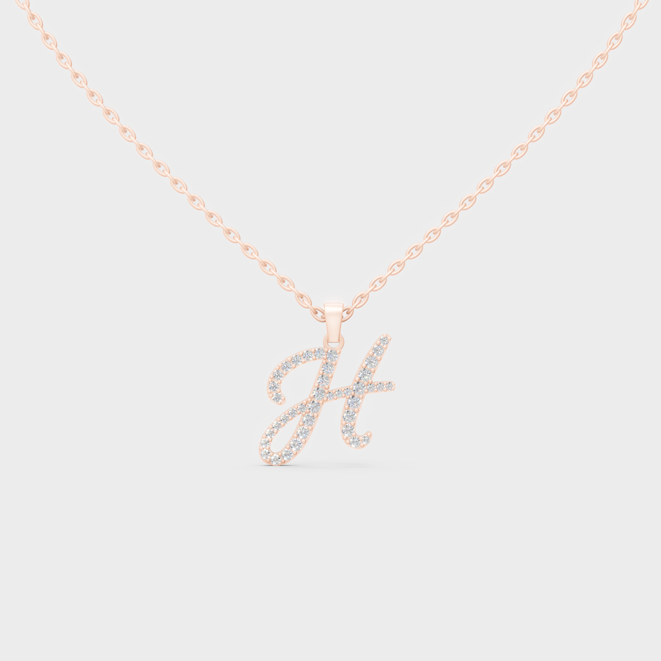 Romantic Rose Gold "H" Alphabet Lab Grown Diamond Pendant and Dainty Cable Chain