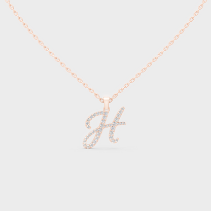 Romantic Rose Gold "H" Alphabet Lab Grown Diamond Pendant and Dainty Cable Chain