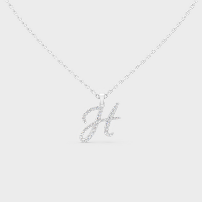 Brilliant "H" Alphabet Lab Grown Diamond Pendant on Shimmering 14K White Gold Chain