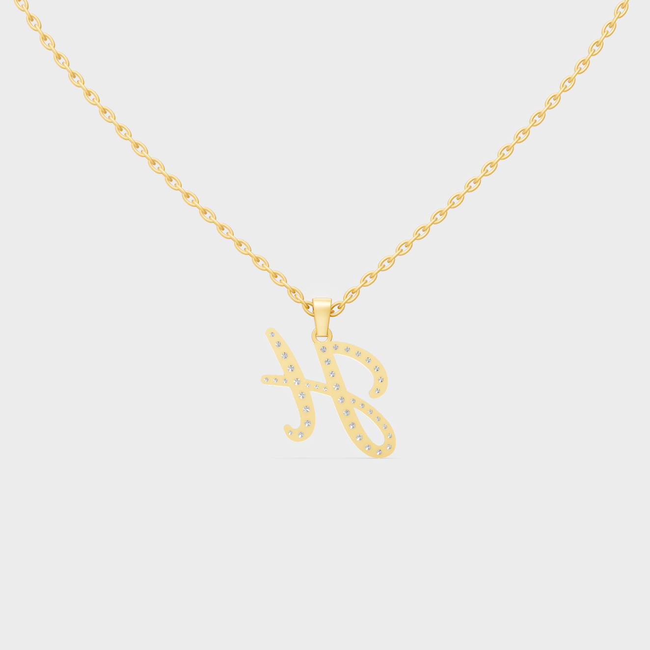 Model Wearing Capital Letter H Lab Created Diamond Necklace in 9K Yellow Gold