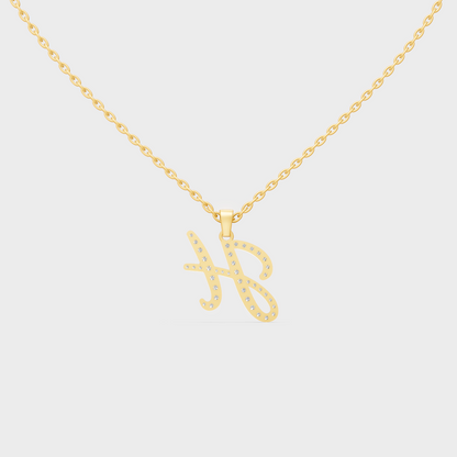 Model Wearing Capital Letter H Lab Created Diamond Necklace in 9K Yellow Gold