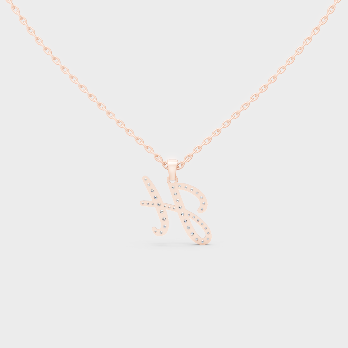 Side Angle of Personalized Alphabet H Lab Diamond Charm on 18K Rose Gold Chain
