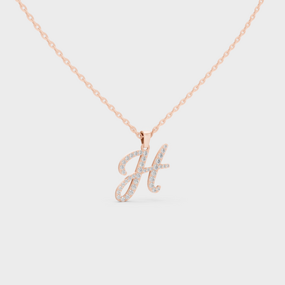 Blush Pink 14K Rose Gold Letter H Initial Necklace Set with Brilliant Round Lab Diamonds