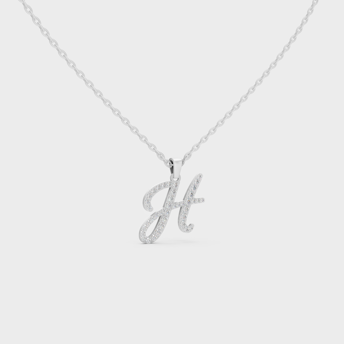 Micro Pave Letter H Initial Necklace Shining with Premium 18K White Gold Chain Set