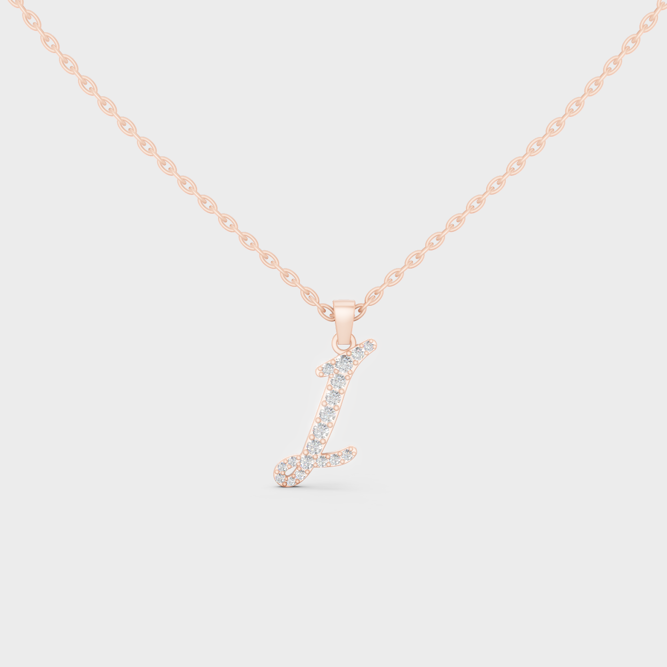 Romantic Rose Gold "I" Alphabet Lab Grown Diamond Pendant and Dainty Cable Chain