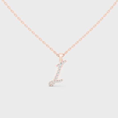 Romantic Rose Gold "I" Alphabet Lab Grown Diamond Pendant and Dainty Cable Chain